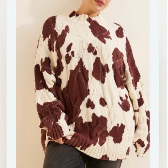 Anthropologie Callahan browny cow print pullover sweater size S - Picture 1 of 9
